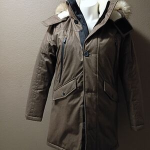 Michael Kors Dark Brown Hooded Puffer Coat